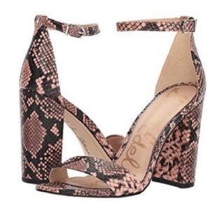 Sam Edelman YARO Dusty Rose Snake Print Python Block Heels Sandals 9.5